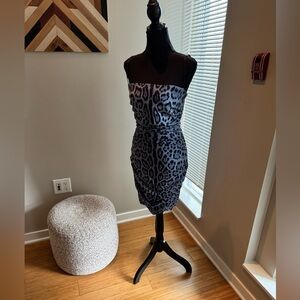 Dolce & Gabbana Blue Leopard Print Strapless Dress